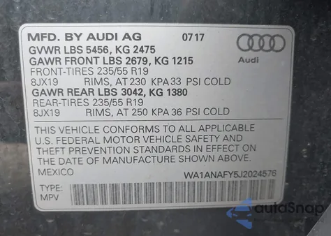 2018 Audi Q5 2.0T Premium/2.0T Tech Premium из США, поврежденный, VIN WA1ANAFY5J2024576